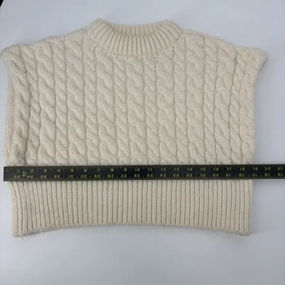 Zara Womens Size Small Ivory Cable Knit Pullover Cropped Sweater Vest - Picture 8 of 9